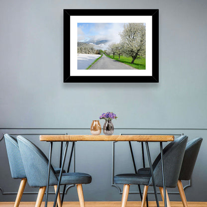 Season Change Road to Snowy Mountain Wall Art