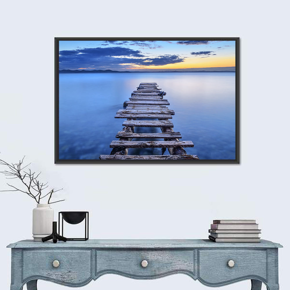 Weathered Lake Pier at Dusk Wall Art