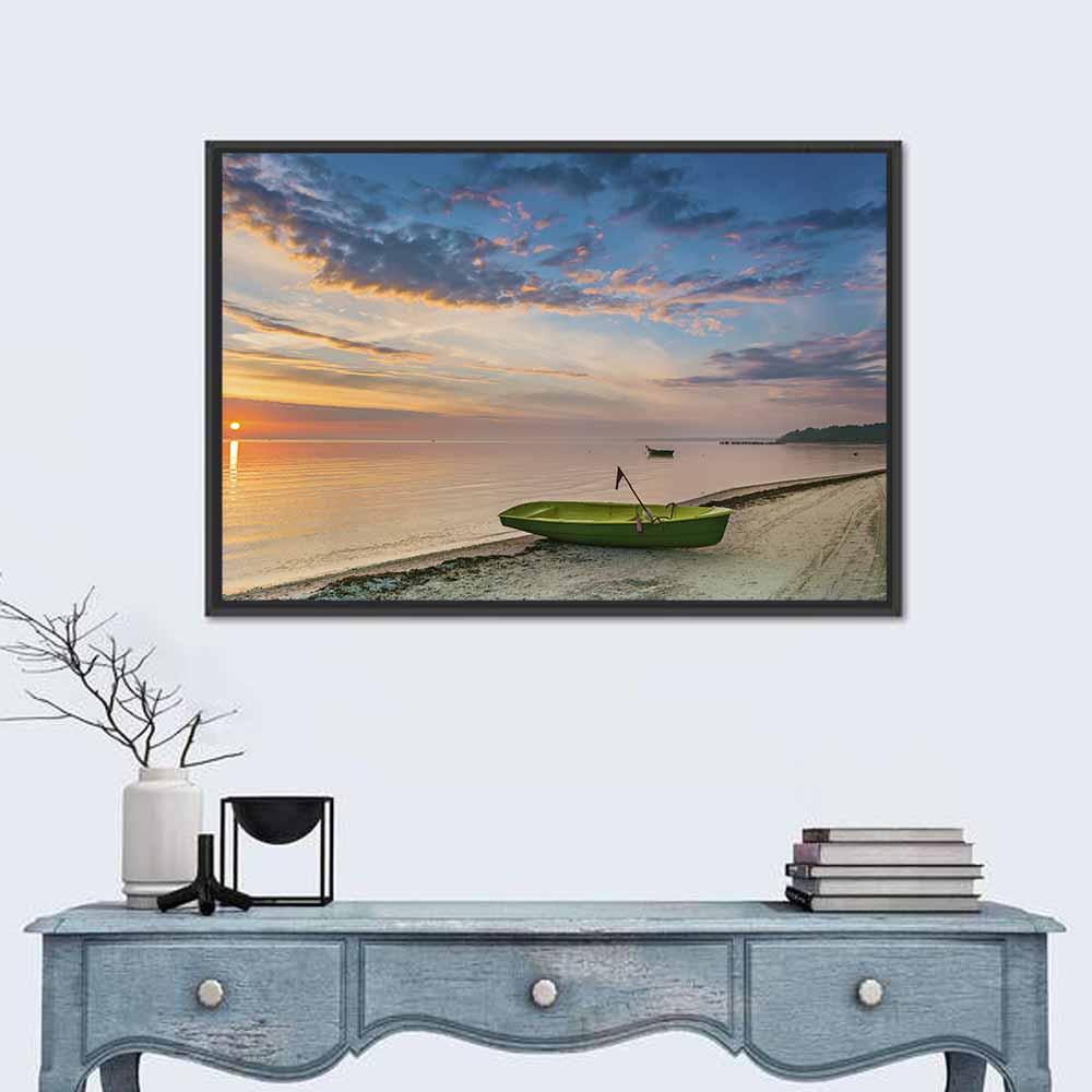 Green Rowboat at Sunrise Wall Art