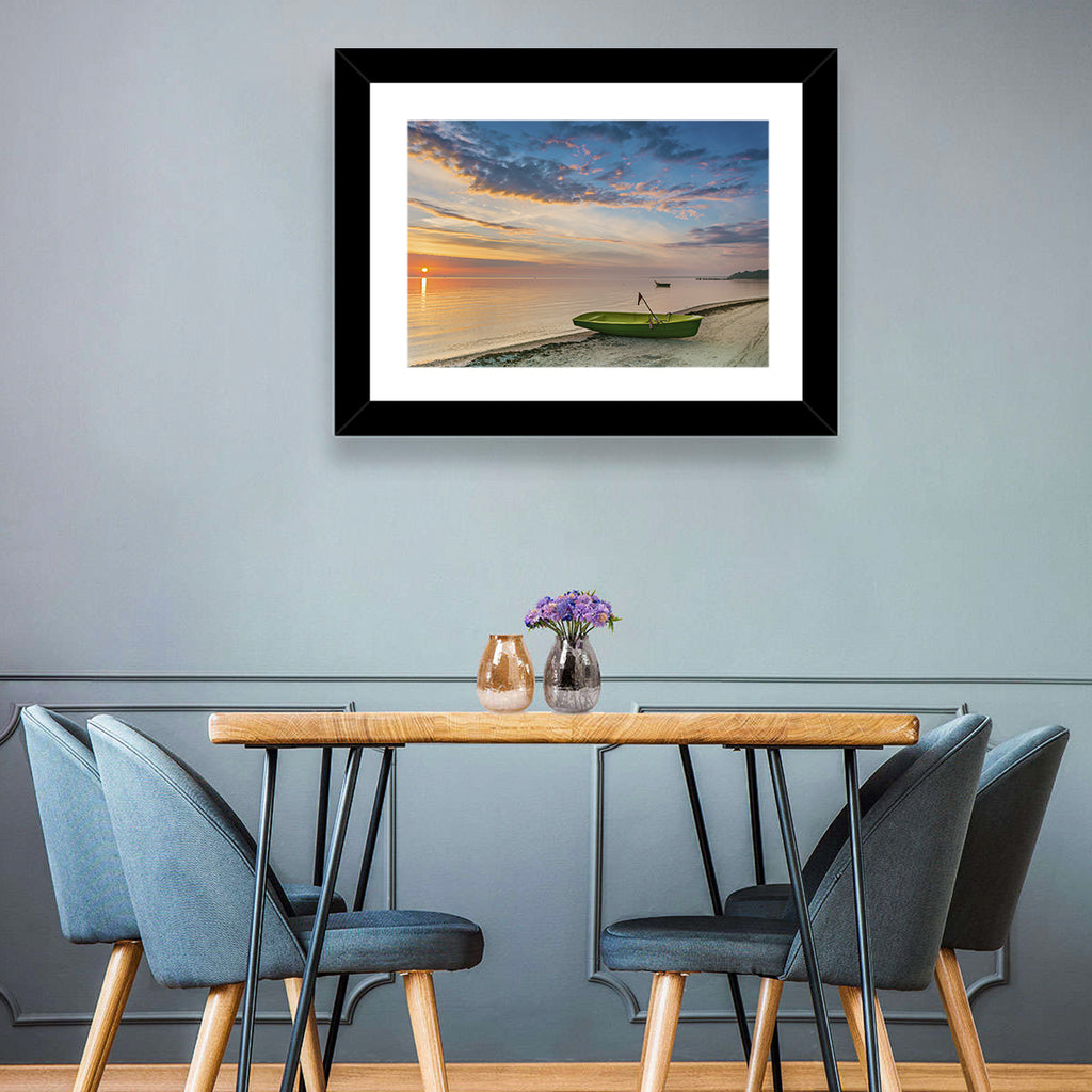 Green Rowboat at Sunrise Wall Art