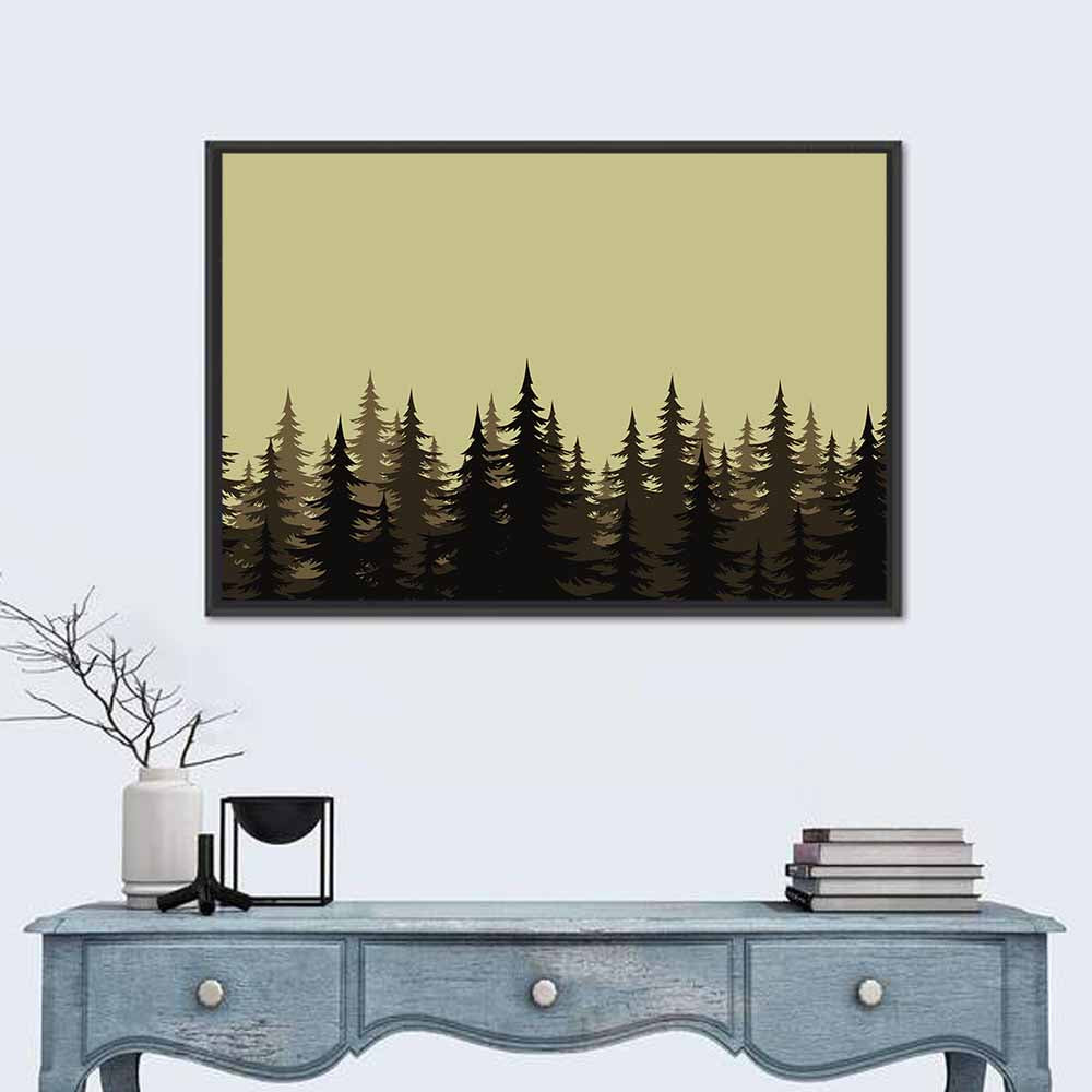 Fir Tree Silhouettes Wall Art in a room, landscape
