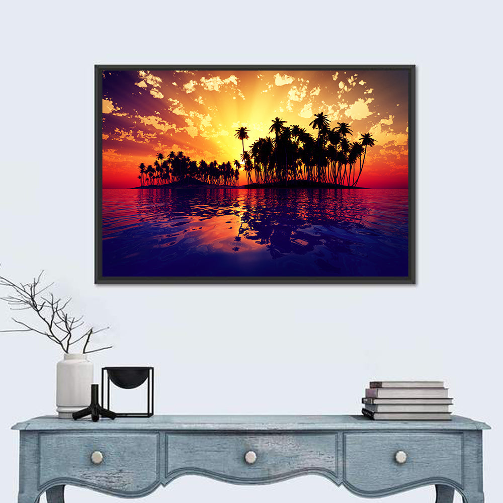 Coconut Island Sunset Wall Art in a room, landscape