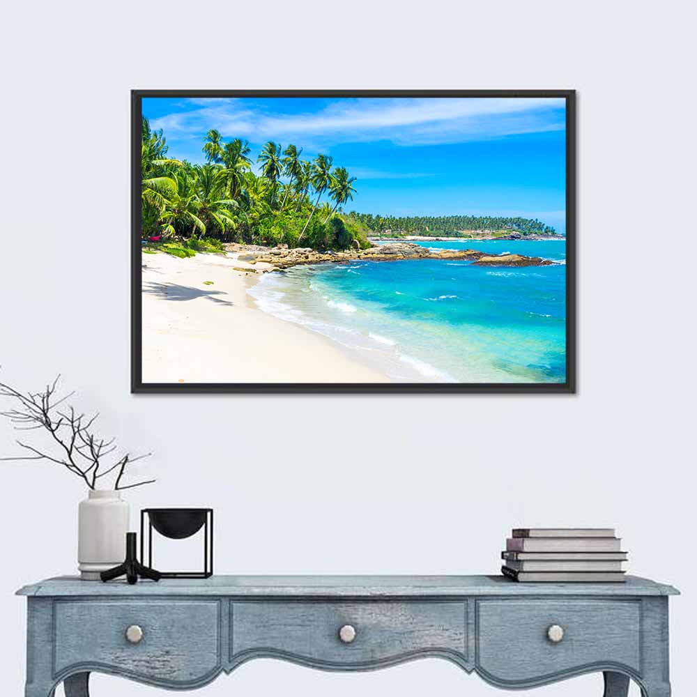 Sri Lanka Tropical Beach Wall Art in a room, landscape