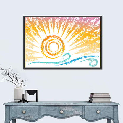 Sun and Waves Illustration Wall Art