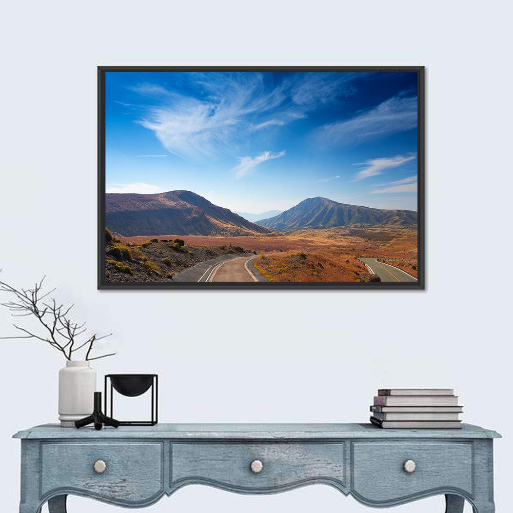 Mount Aso Winding Road Wall Art in a room, landscape