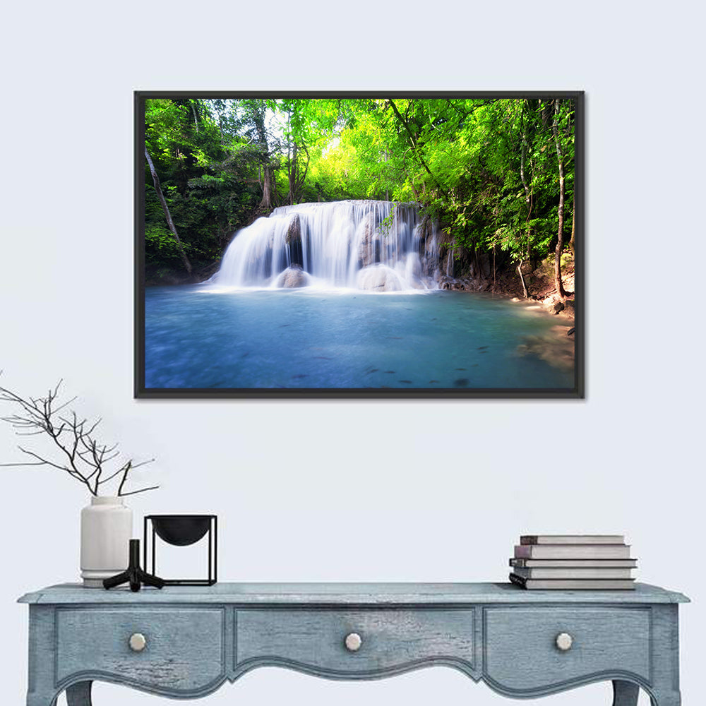 Erawan Waterfall Emerald Pool Wall Art in a room, landscape