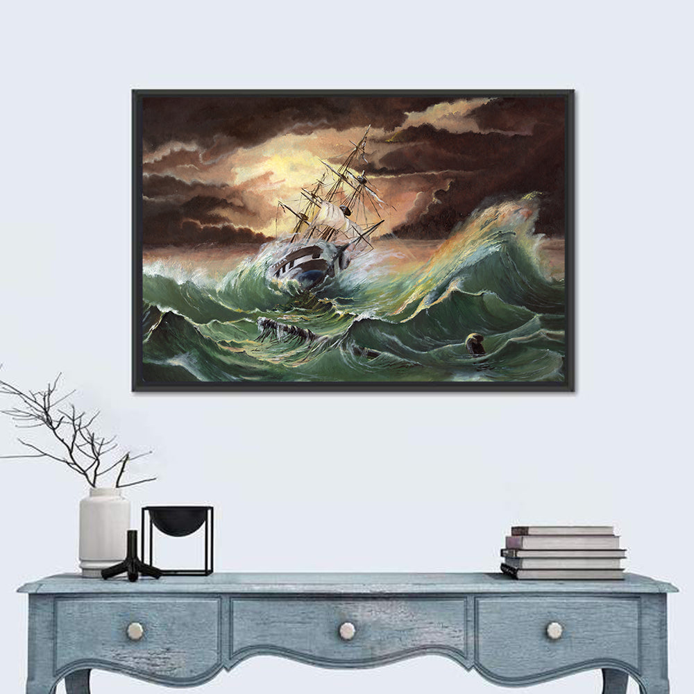 Ship in a Sea Storm Wall Art