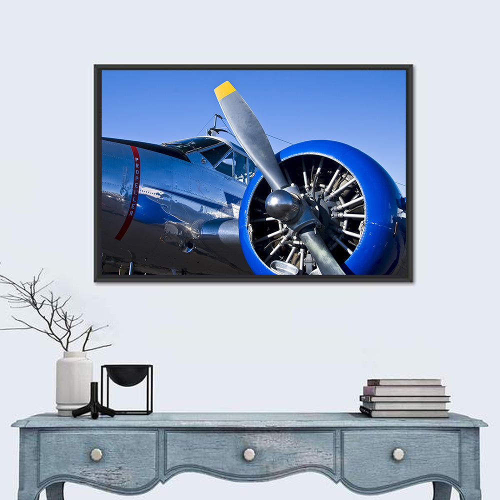 Vintage Radial Engine Close-up Wall Art in a room, landscape