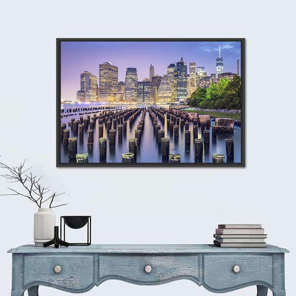 Manhattan Skyline at Twilight Wall Art in a room, landscape