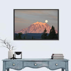 Mount Rainier Alpenglow with Full Moon Wall Art