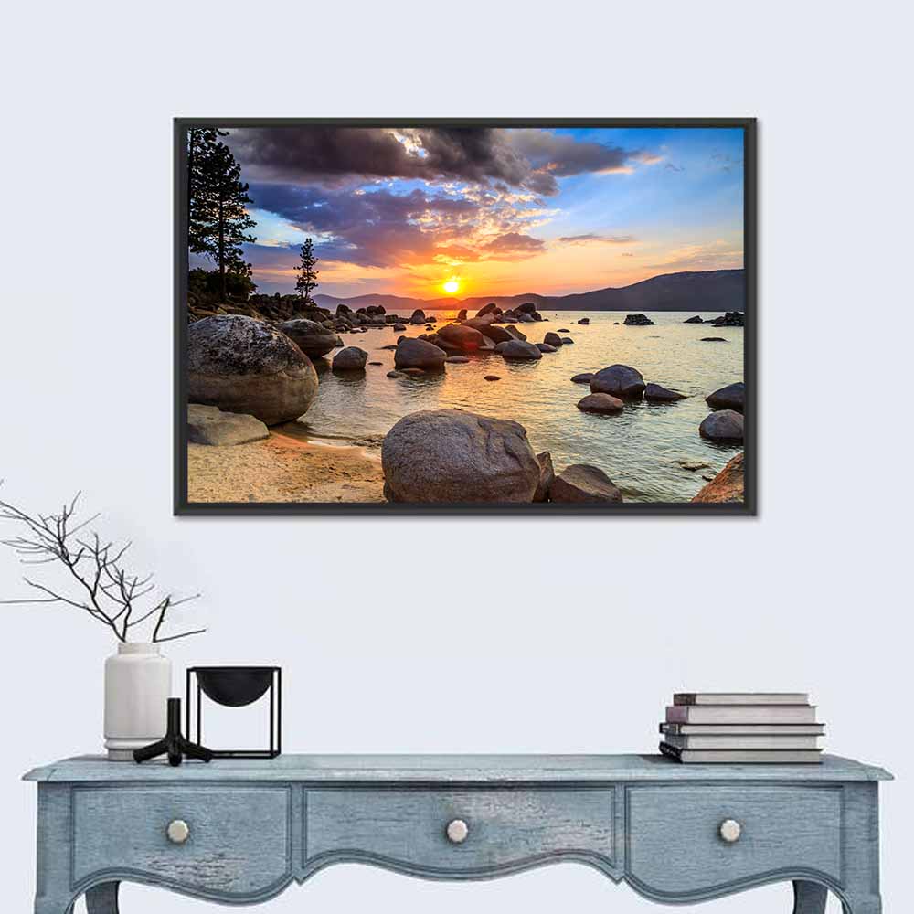 Lake Tahoe Sunset with Boulders Wall Art