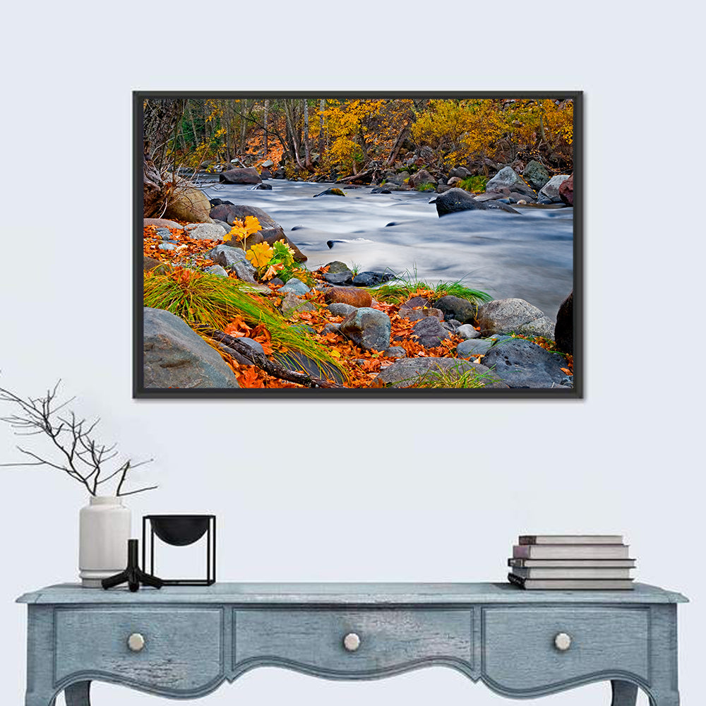 Golden Autumn Forest Creek Wall Art