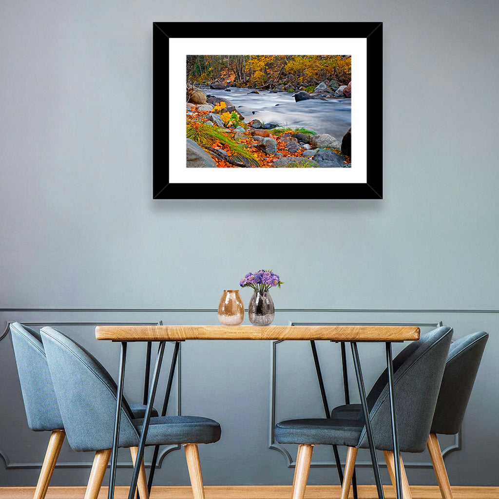 Golden Autumn Forest Creek Wall Art