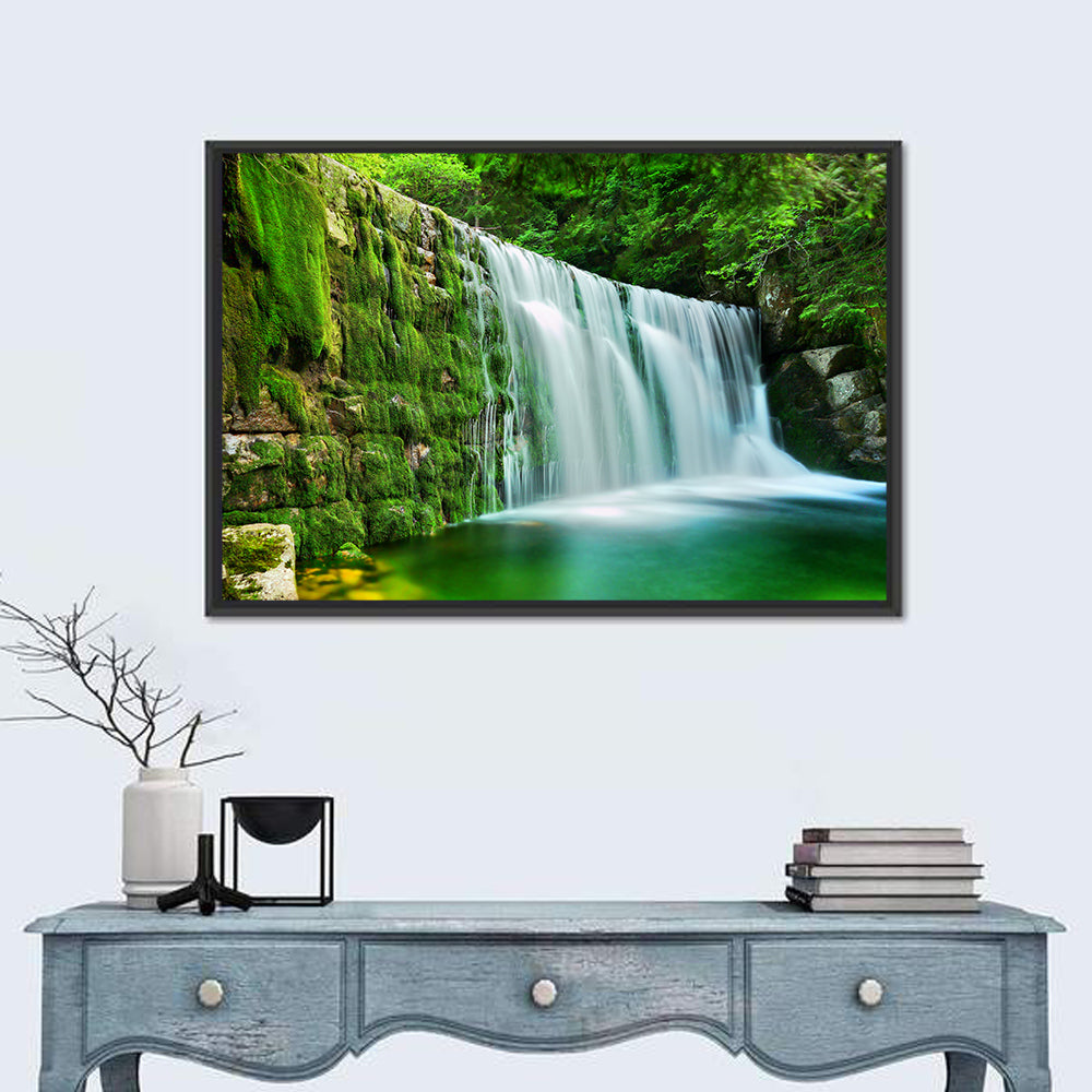 Emerald Lake Cascade Wall Art in a room, landscape