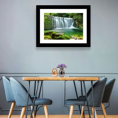 Emerald Forest Waterfall with Mossy Stones Wall Art