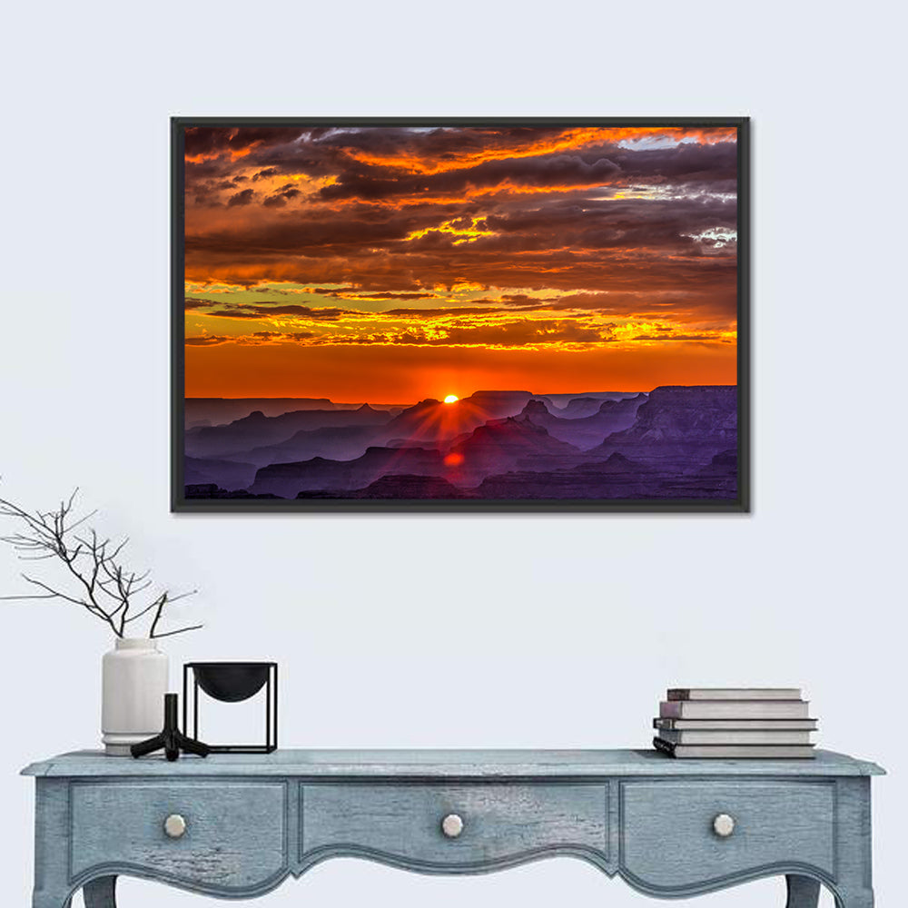Lipan Point Sunset Sunburst Wall Art in a room, landscape