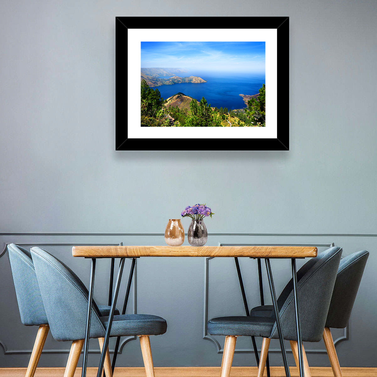Lake Toba Aerial View Wall Art in a room, landscape
