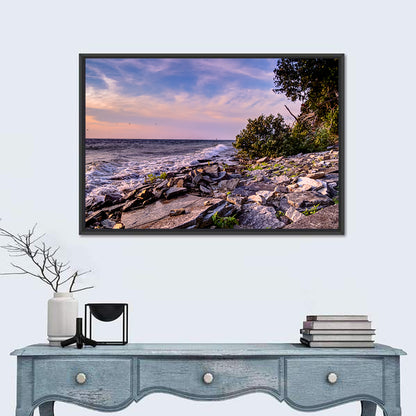 Lake Michigan Rocky Shoreline at Dusk Wall Art