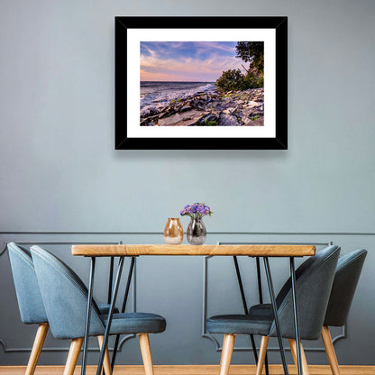 Lake Michigan Rocky Shoreline at Dusk Wall Art