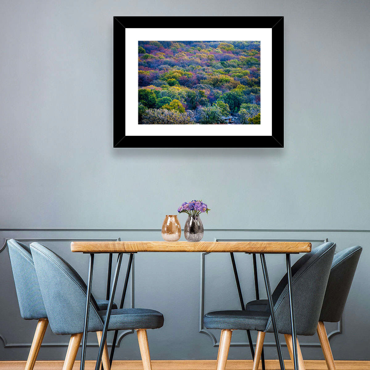 Autumn Canopy Forest with Cabin Roof Wall Art