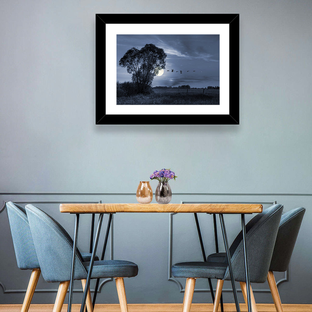 Moonlit Birds Over Quiet Field Wall Art