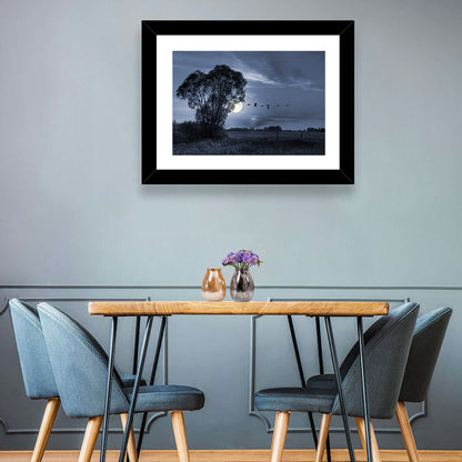 Moonlit Birds Over Quiet Field Wall Art