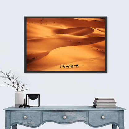 Desert Camel Caravan in Golden Dunes Wall Art