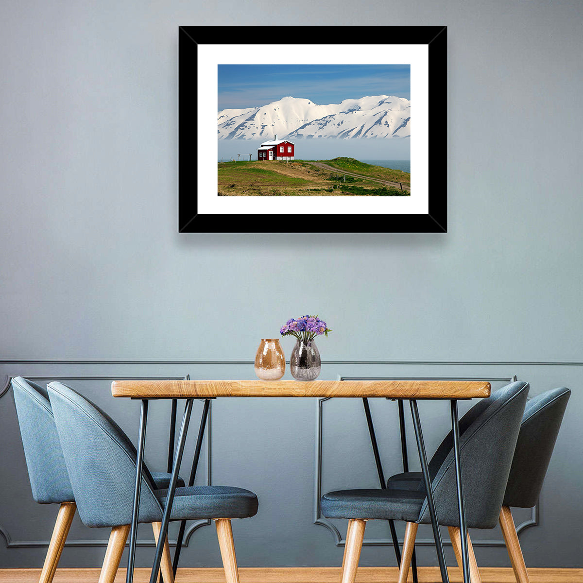 Red House by Fjord Wall Art in a room, landscape