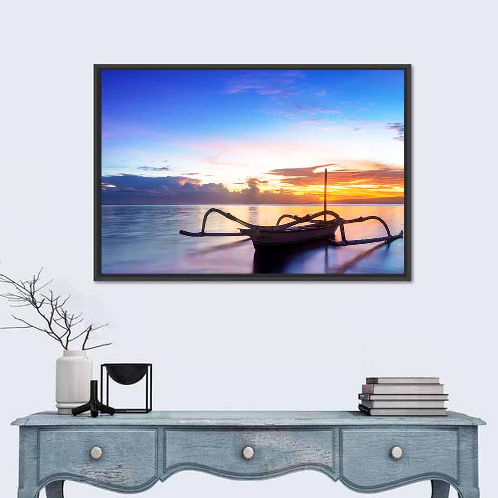 Jukung Fishing Boat at Sunset Wall Art