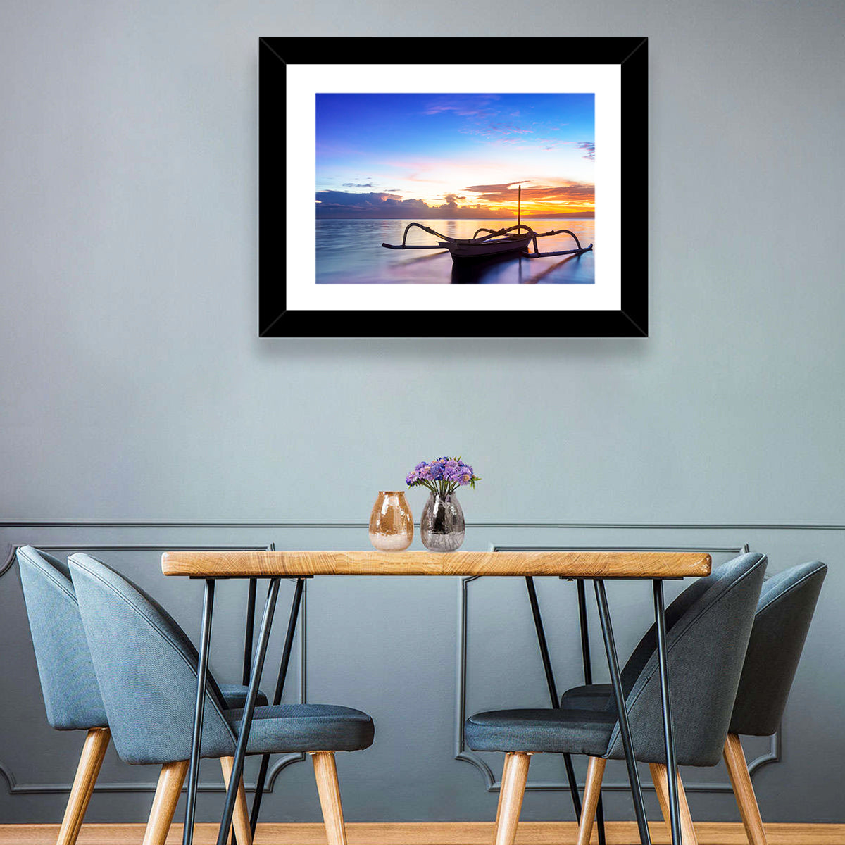 Jukung Fishing Boat at Sunset Wall Art