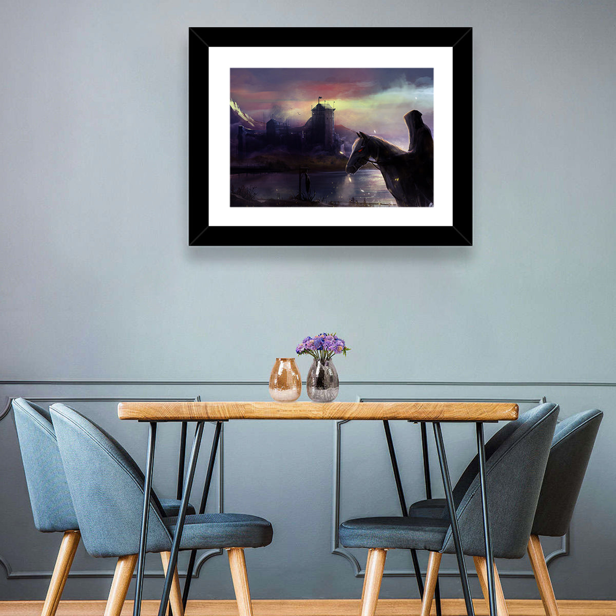 Horseman at Dusk by Misty Castle Wall Art