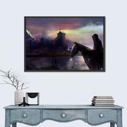 Horseman at Dusk by Misty Castle Wall Art