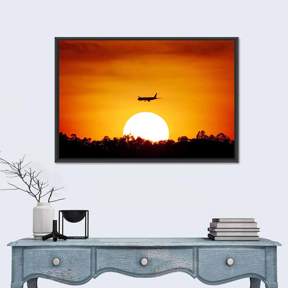 Airplane Silhouette at Sunset Wall Art