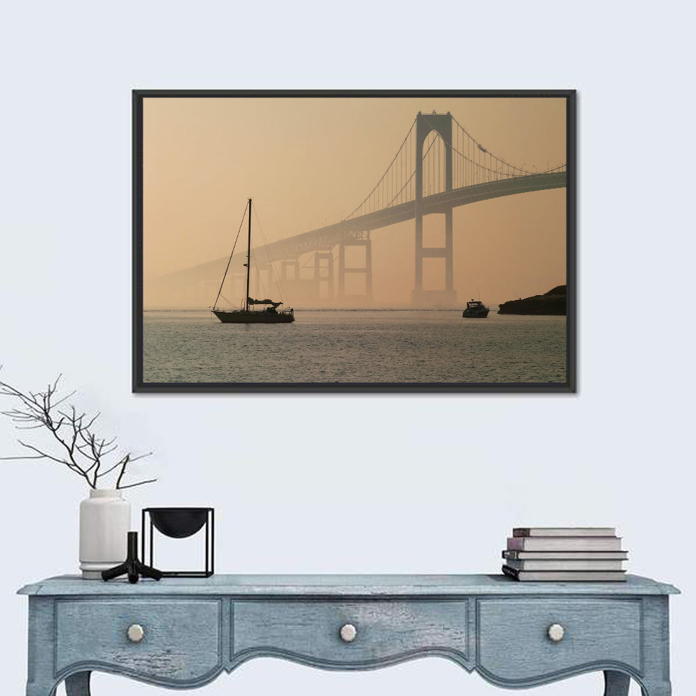 Newport Bridge in Golden Haze Wall Art in a room, landscape