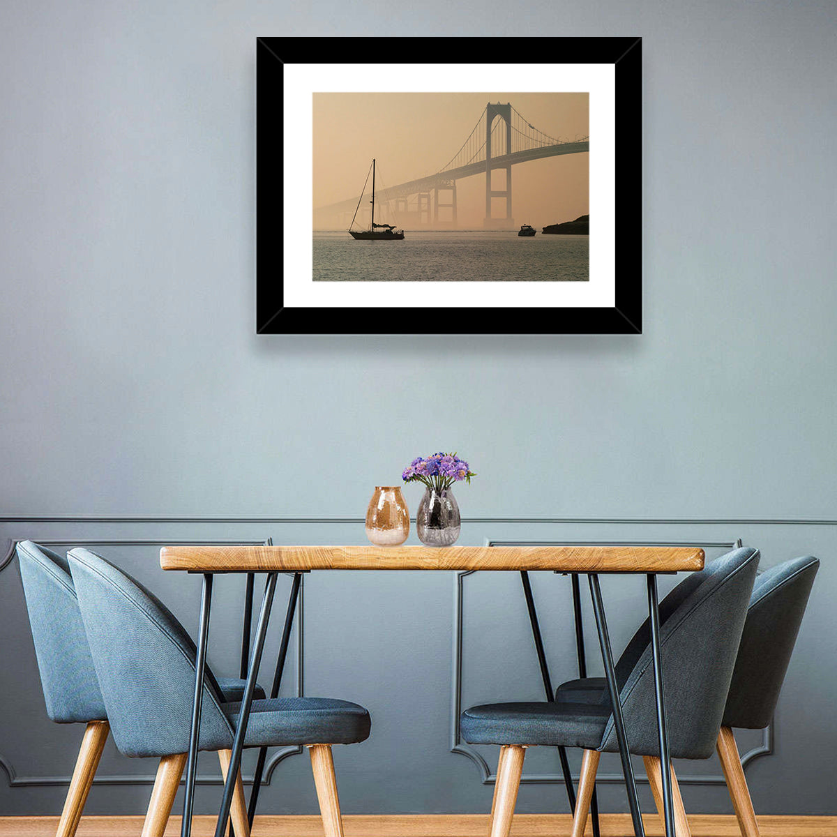 Newport Bridge in Golden Haze Wall Art in a room, landscape
