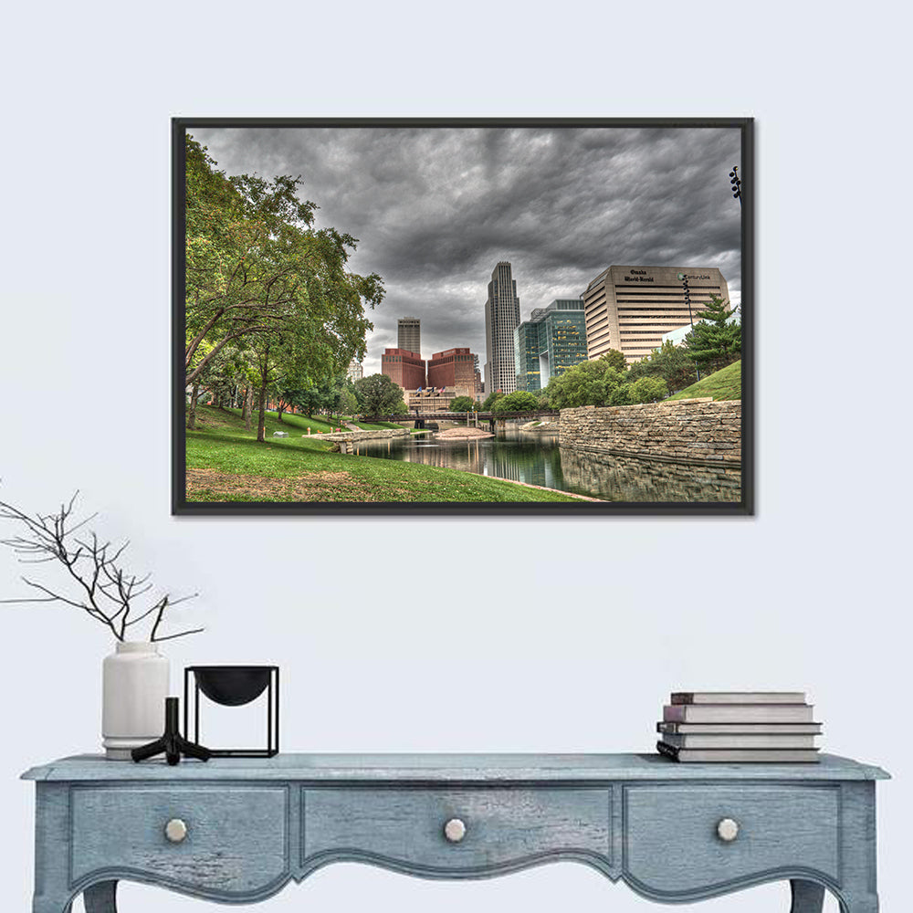 Omaha Skyline at Gene Leahy Mall Wall Art in a room, landscape