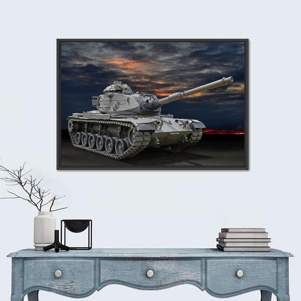 Tracked Tank at Sunset Wall Art in a room, landscape