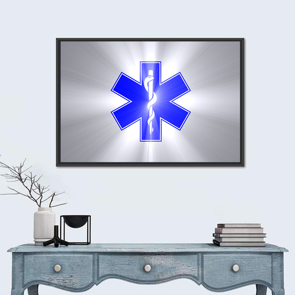 Star of Life with Rod of Asclepius Wall Art in a room, landscape
