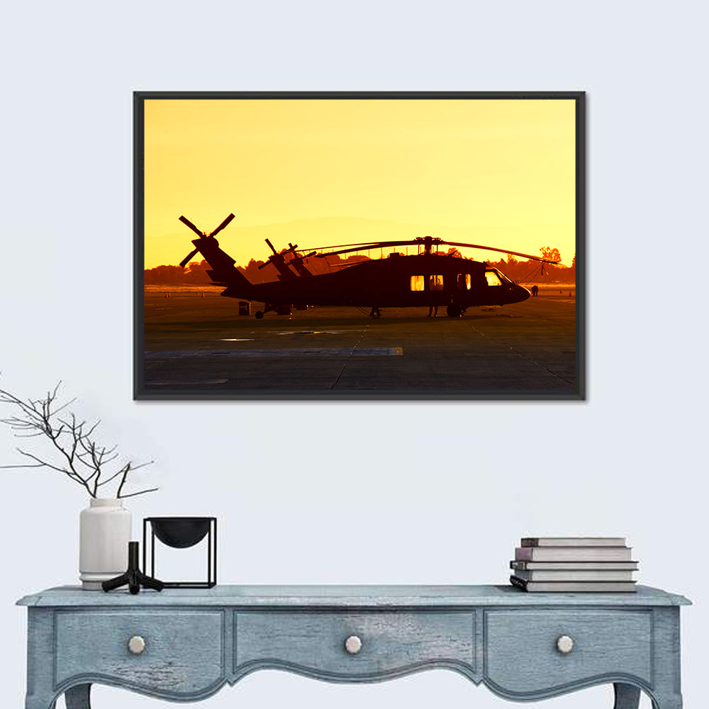 Military Helicopter at Base Wall Art