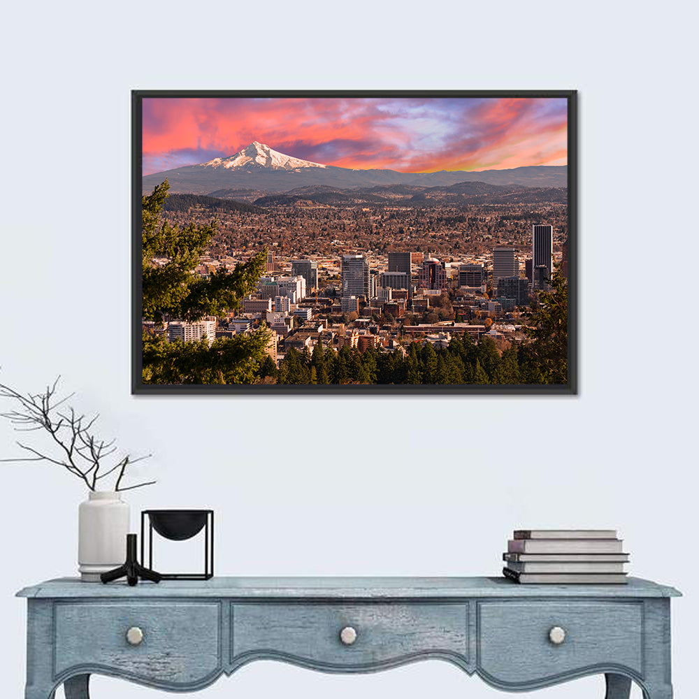 Portland Skyline at Sunset Wall Art