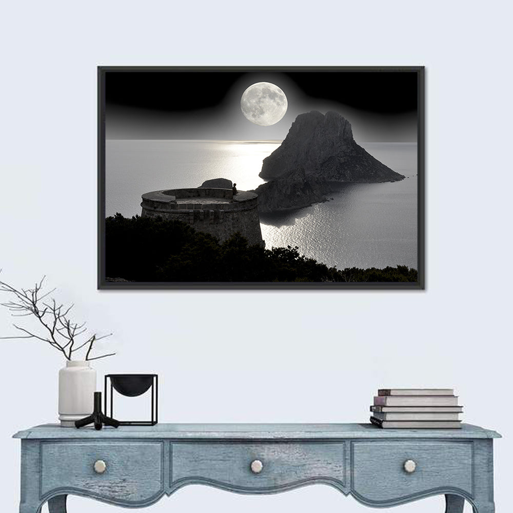 Pirates Tower Moonlit Watchtower, Ibiza Wall Art in a room, landscape