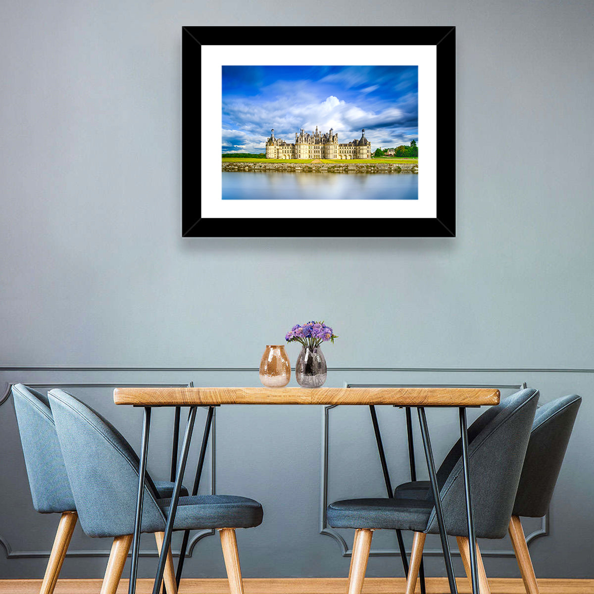 Château De Chambord Reflection Wall Art in a room, landscape
