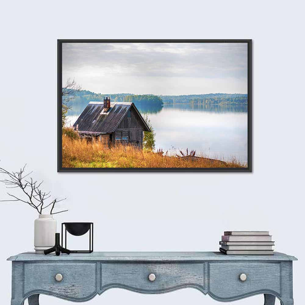 Salmon Lake Cabin Wall Art in a room, landscape