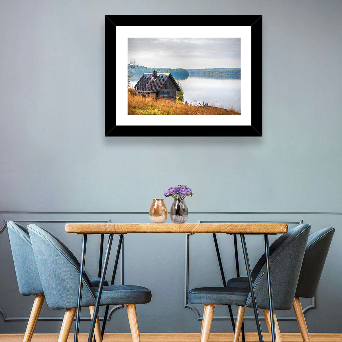 Salmon Lake Cabin Wall Art in a room, landscape