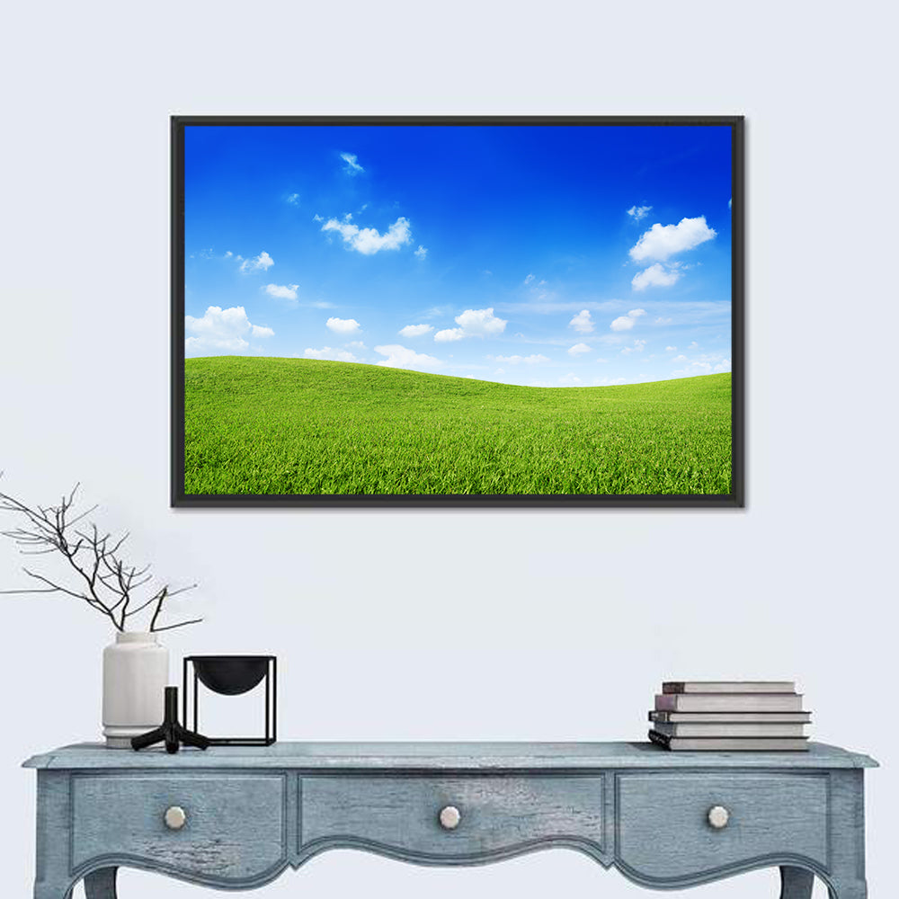 Rolling Green Meadow Under Blue Sky Wall Art