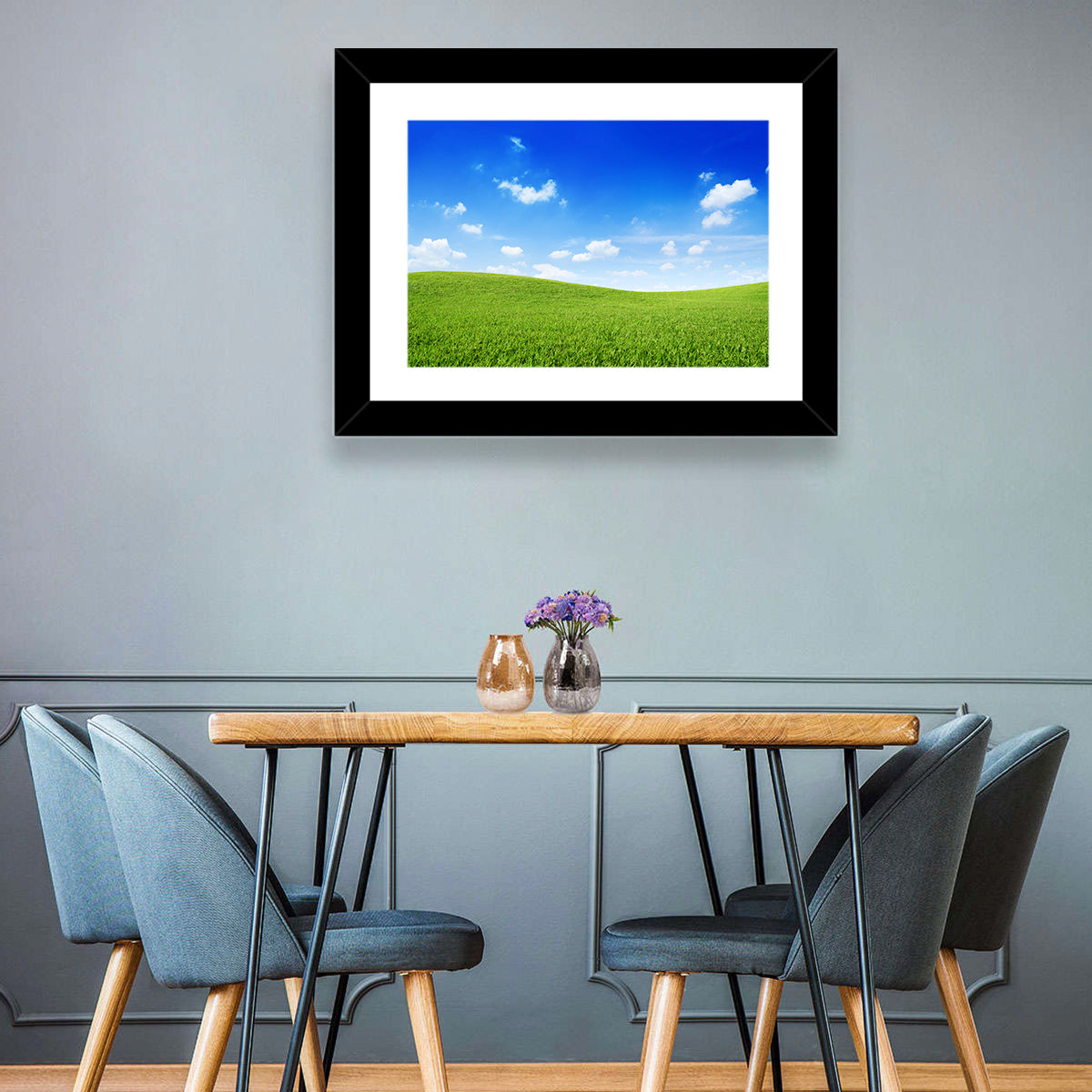 Rolling Green Meadow Under Blue Sky Wall Art