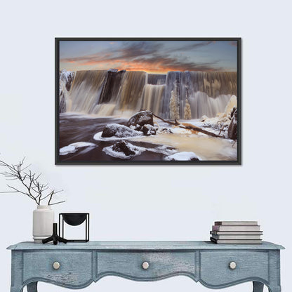 Frozen Waterfall at Sunset Wall Art