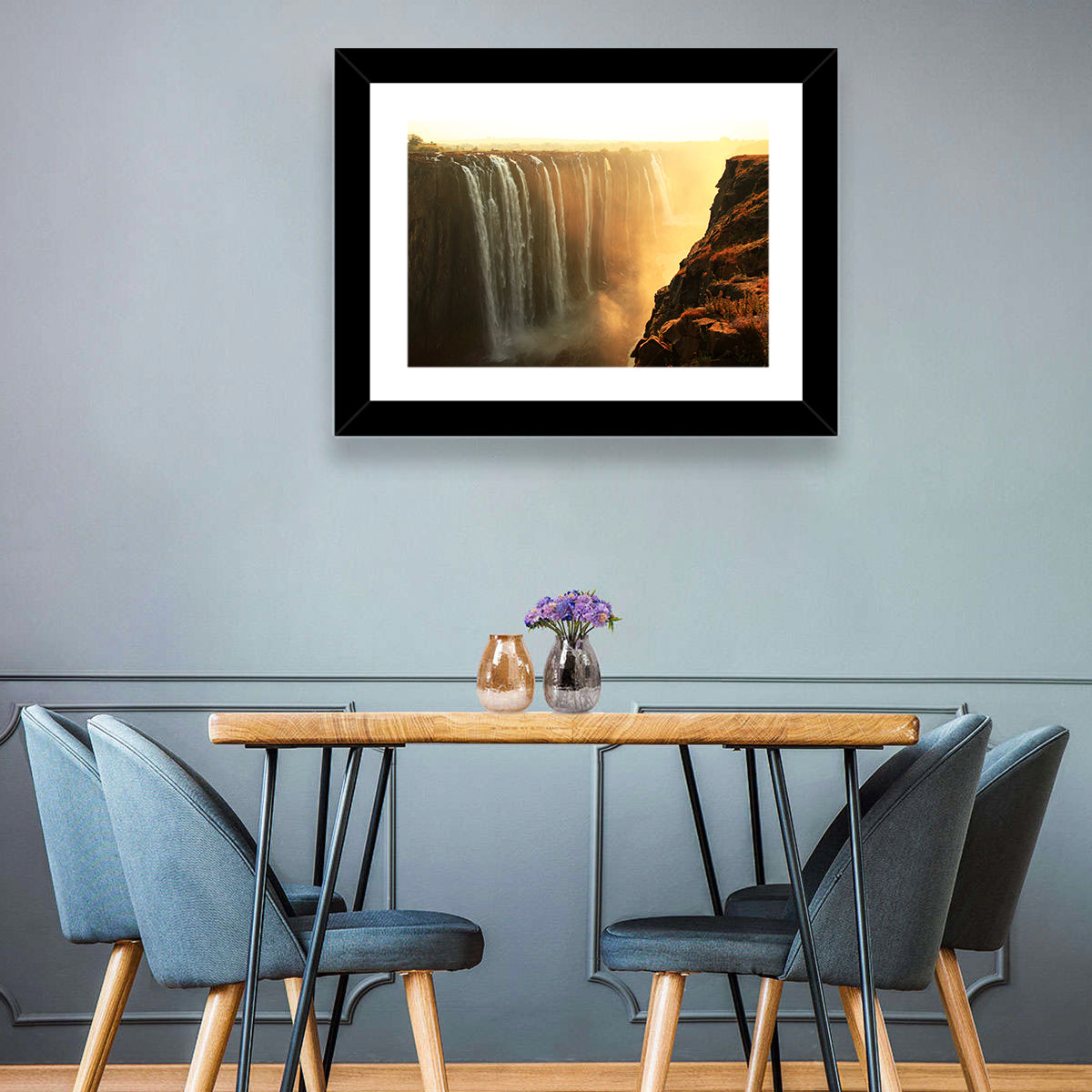 Victoria Falls Golden Hour Wall Art in a room, landscape