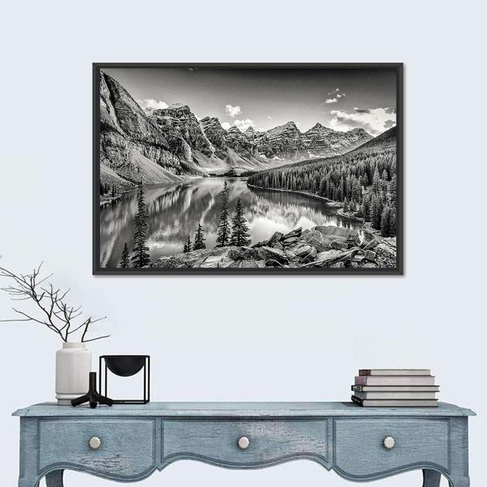 Moraine Lake Monochrome Mountain Landscape Wall Art