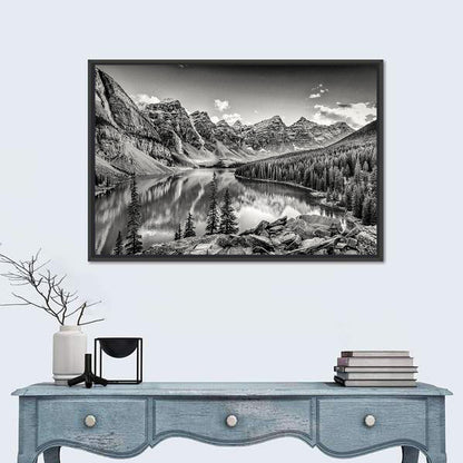 Moraine Lake Monochrome Mountain Landscape Wall Art